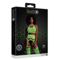 Ouch! Glow Ensemble Bustier Dos nu et Porte-Jarretelles 2 Pièces Vert Fluo